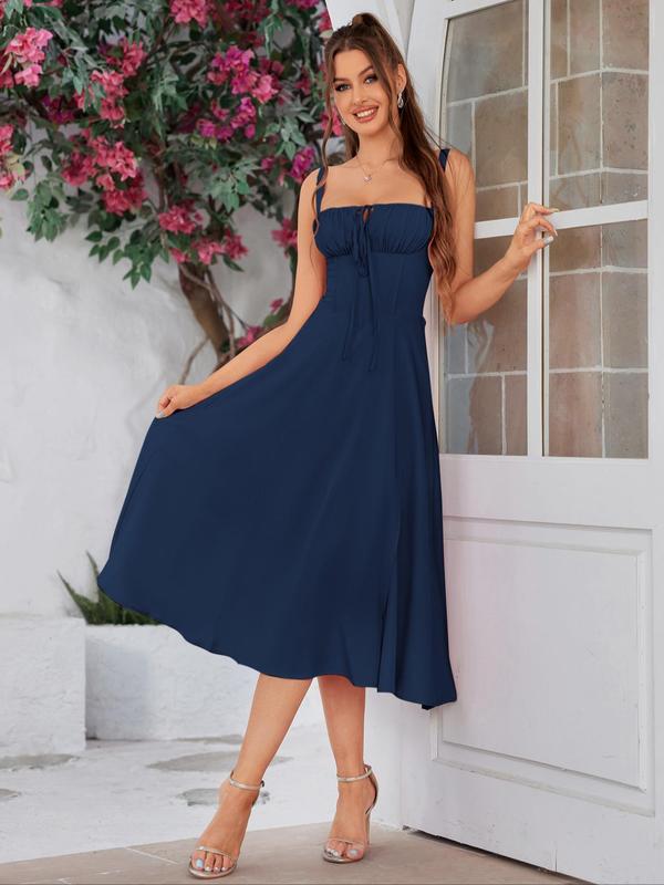 MEGAN™ - Ruched Boning Corset Dress with Tie-Front and Split Thigh Detail