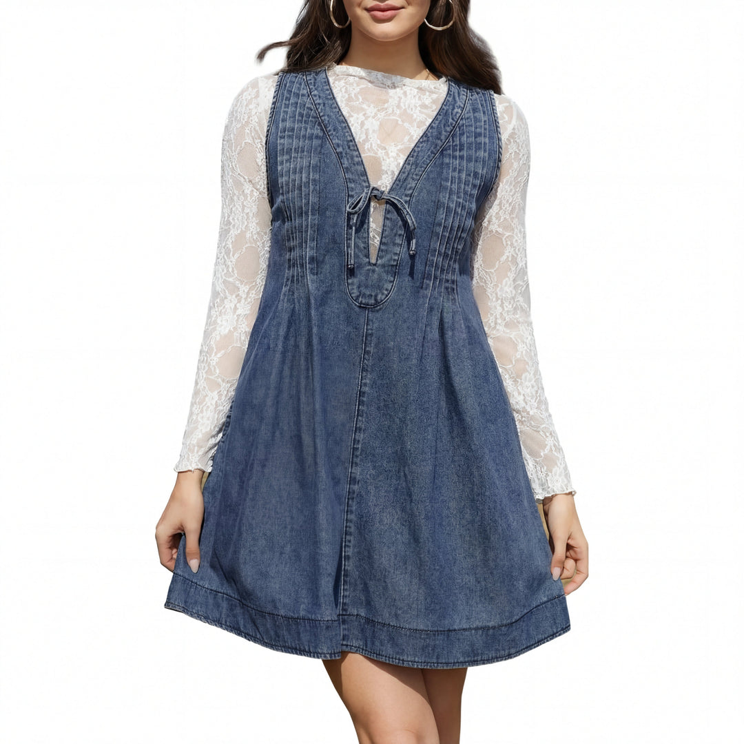 ANNE™ – Oversized Vintage Style Sleeveless V Neck Mini Dress