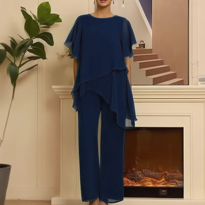 Relaxed Layered Top and Wide Leg Pants Set